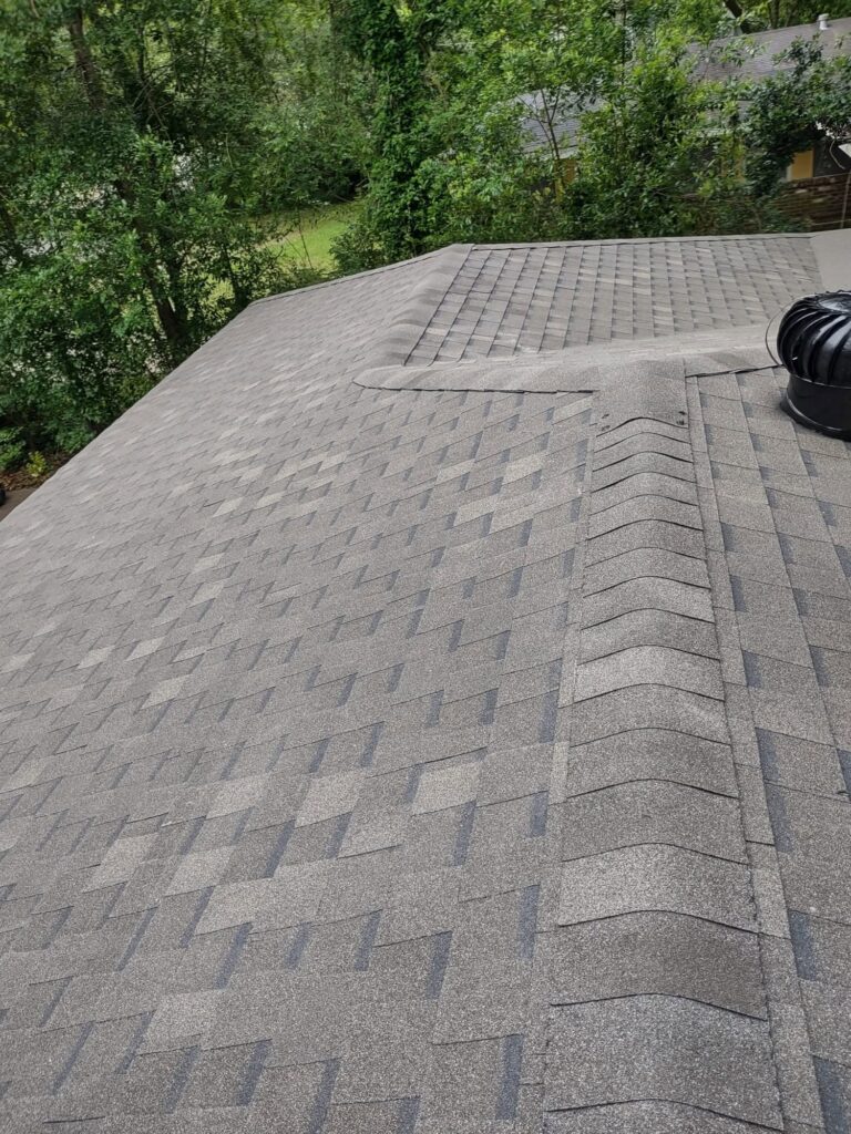 Completed roof replacement in Mobile, AL – new shingles and valley detail