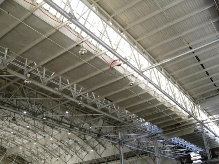 Commercial skylight replacement in Mobile, AL – skylight framing seen from inside the building